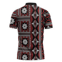 Fiji Masi Tapa Pattern Red Zipper Polo Shirt - Polynesian Pride