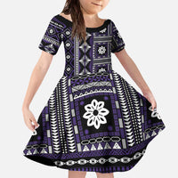 Fiji Masi Tapa Pattern Purple Family Matching Off The Shoulder Long Sleeve Dress and Hawaiian Shirt - Polynesian Pride