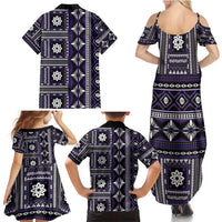 Fiji Masi Tapa Pattern Purple Family Matching Summer Maxi Dress and Hawaiian Shirt - Polynesian Pride