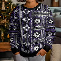 Fiji Masi Tapa Pattern Purple Kid Ugly Christmas Sweater - Polynesian Pride