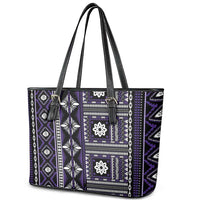 Fiji Masi Tapa Pattern Purple Leather Tote Bag - Polynesian Pride