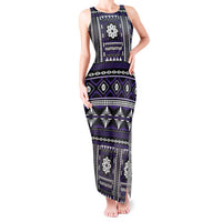 Fiji Masi Tapa Pattern Purple Tank Maxi Dress - Polynesian Pride