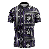 Fiji Masi Tapa Pattern Purple Zipper Polo Shirt - Polynesian Pride