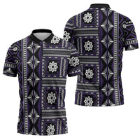 Fiji Masi Tapa Pattern Purple Zipper Polo Shirt - Polynesian Pride