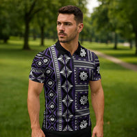 Fiji Masi Tapa Pattern Purple Zipper Polo Shirt - Polynesian Pride