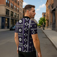 Fiji Masi Tapa Pattern Purple Zipper Polo Shirt - Polynesian Pride