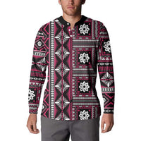 Fiji Masi Tapa Pattern Pink Button Sweatshirt - Polynesian Pride
