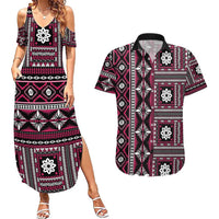Fiji Masi Tapa Pattern Pink Couples Matching Summer Maxi Dress and Hawaiian Shirt - Polynesian Pride