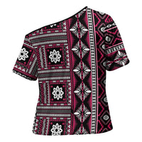 Fiji Masi Tapa Pattern Pink Cross Shoulder Shirt - Polynesian Pride