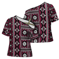 Fiji Masi Tapa Pattern Pink Cross Shoulder Shirt - Polynesian Pride