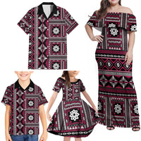 Fiji Masi Tapa Pattern Pink Family Matching Off Shoulder Maxi Dress and Hawaiian Shirt - Polynesian Pride