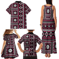 Fiji Masi Tapa Pattern Pink Family Matching Tank Maxi Dress and Hawaiian Shirt - Polynesian Pride