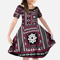 Fiji Masi Tapa Pattern Pink Kid Short Sleeve Dress - Polynesian Pride