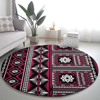 Fiji Masi Tapa Pattern Pink Round Carpet LT01 - Polynesian Pride