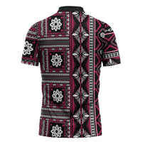 Fiji Masi Tapa Pattern Pink Zipper Polo Shirt - Polynesian Pride