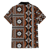 Fiji Masi Tapa Pattern Orange Family Matching Long Sleeve Bodycon Dress and Hawaiian Shirt - Polynesian Pride