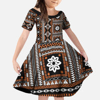 Fiji Masi Tapa Pattern Orange Family Matching Off Shoulder Maxi Dress and Hawaiian Shirt - Polynesian Pride