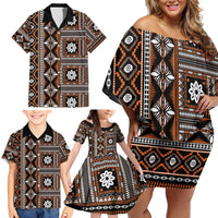 Fiji Masi Tapa Pattern Orange Family Matching Off Shoulder Short Dress and Hawaiian Shirt - Polynesian Pride