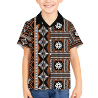Fiji Masi Tapa Pattern Orange Family Matching Short Sleeve Bodycon Dress and Hawaiian Shirt - Polynesian Pride