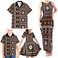 Fiji Masi Tapa Pattern Orange Family Matching Tank Maxi Dress and Hawaiian Shirt - Polynesian Pride