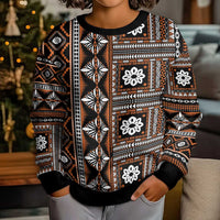 Fiji Masi Tapa Pattern Orange Kid Ugly Christmas Sweater - Polynesian Pride