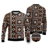 Fiji Masi Tapa Pattern Orange Ugly Christmas Sweater - Polynesian Pride