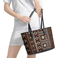 Fiji Masi Tapa Pattern Orange Leather Tote Bag - Polynesian Pride