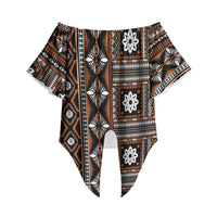 Fiji Masi Tapa Pattern Orange Off Shoulder Wrap Waist Top LT01 Orange - Polynesian Pride