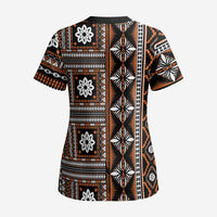 Fiji Masi Tapa Pattern Orange Scrub Top - Polynesian Pride