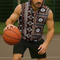 Fiji Masi Tapa Pattern Orange Sleeveless Zip Hoodie - Polynesian Pride