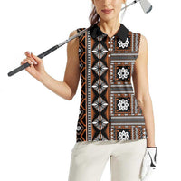 Fiji Masi Tapa Pattern Orange Women Sleeveless Polo Shirt - Polynesian Pride