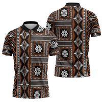 Fiji Masi Tapa Pattern Orange Zipper Polo Shirt - Polynesian Pride
