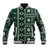 Fiji Masi Tapa Pattern Green Baseball Jacket - Polynesian Pride