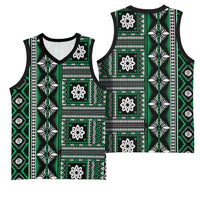 Fiji Masi Tapa Pattern Green Basketball Jersey - Polynesian Pride