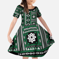Fiji Masi Tapa Pattern Green Family Matching Long Sleeve Bodycon Dress and Hawaiian Shirt - Polynesian Pride