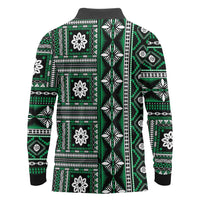 Fiji Masi Tapa Pattern Green Long Sleeve Polo Shirt - Polynesian Pride