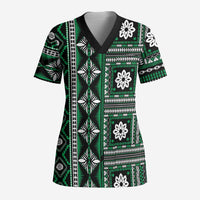 Fiji Masi Tapa Pattern Green Scrub Top - Polynesian Pride