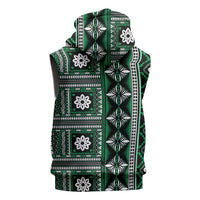 Fiji Masi Tapa Pattern Green Sleeveless Hoodie - Polynesian Pride