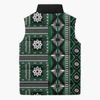 Fiji Masi Tapa Pattern Green Sleeveless Puffer Jacket - Polynesian Pride