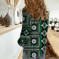 Fiji Masi Tapa Pattern Green Women Casual Shirt - Polynesian Pride