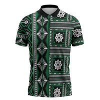 Fiji Masi Tapa Pattern Green Zipper Polo Shirt - Polynesian Pride