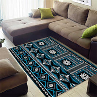 Fiji Masi Tapa Pattern Blue Area Rug - Polynesian Pride