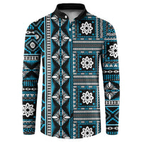 Fiji Masi Tapa Pattern Blue Button Sweatshirt - Polynesian Pride