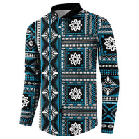 Fiji Masi Tapa Pattern Blue Button Sweatshirt - Polynesian Pride