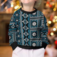 Fiji Masi Tapa Pattern Blue Kid Ugly Christmas Sweater - Polynesian Pride