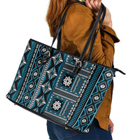 Fiji Masi Tapa Pattern Blue Leather Tote Bag - Polynesian Pride
