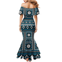 Fiji Masi Tapa Pattern Blue Mermaid Dress - Polynesian Pride