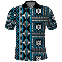 Fiji Masi Tapa Pattern Blue Polo Shirt - Polynesian Pride