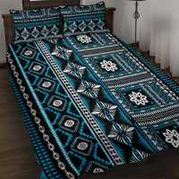 Fiji Masi Tapa Pattern Blue Quilt Bed Set - Polynesian Pride