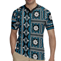 Fiji Masi Tapa Pattern Blue Rugby Jersey - Polynesian Pride
